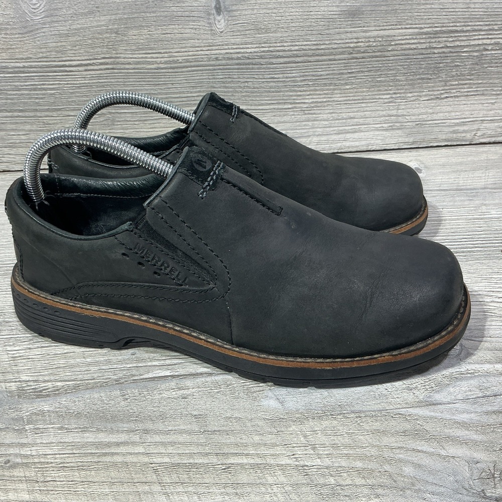 Merrell Realm Moc Shoes Mens 8 Slip On Round Toe Comfort Low Top J42149 Black
